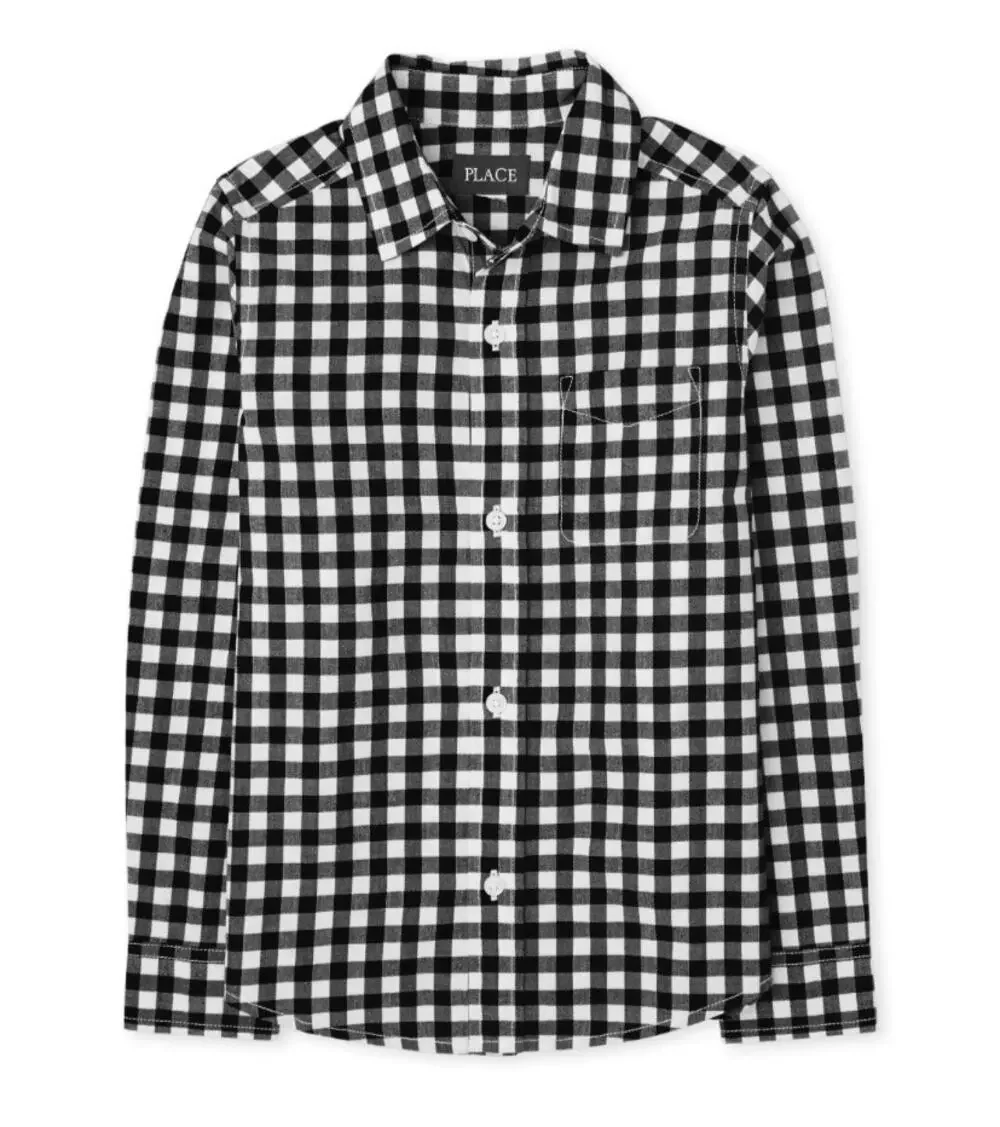 Children’s Place Boys Long Sleeve Gingham Button Down Black/White Size S NWT